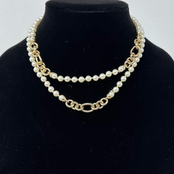 Anne Klein Faux Pearl Double Strand Necklace 15",… - image 1