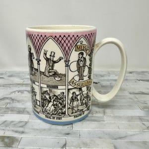 Wedgwood Gilbert and Sullivan Operas Coffee Mug, Vintage Etrurta Barlaston Richard DOyly Carte Illustrated Oversize 16 oz Kitchen Mug Tea