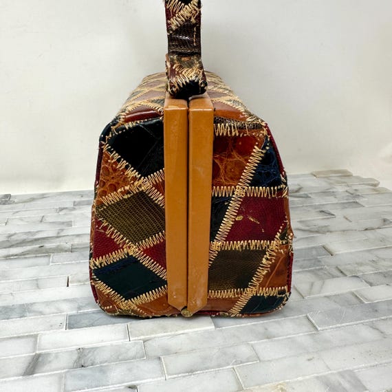 Patchwork Reptile Alligator Leather Box Purse Top… - image 7