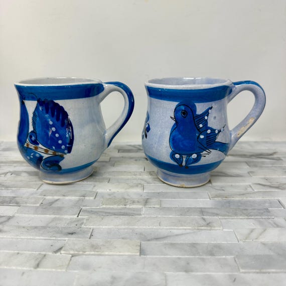 Vintage Mexico Pottery Blue Birds Mugs Pair 10 Oz, Mexican Folk Art Blue  Bird Floral Coffee Mugs - Etsy Canada