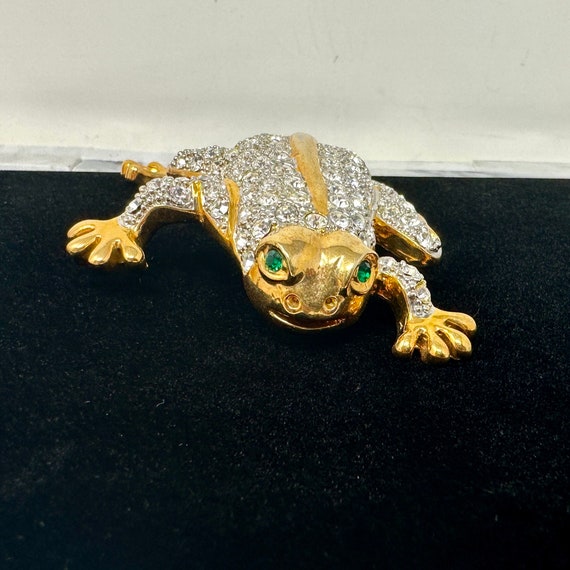 Large Rhinestone Frog Toad Brooch 4 1/2", Vintage… - image 4