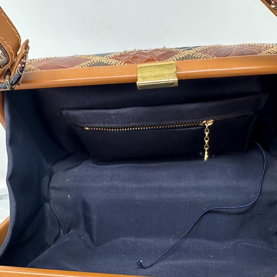 Patchwork Reptile Alligator Leather Box Purse Top… - image 13