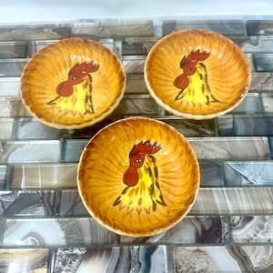 Gallo Rooster Dipping Sauce Dish Set of 3, Vintage Small Decorative Bowls, Rooster Kitchen Decor, Orange Red Yellow Small Bowl