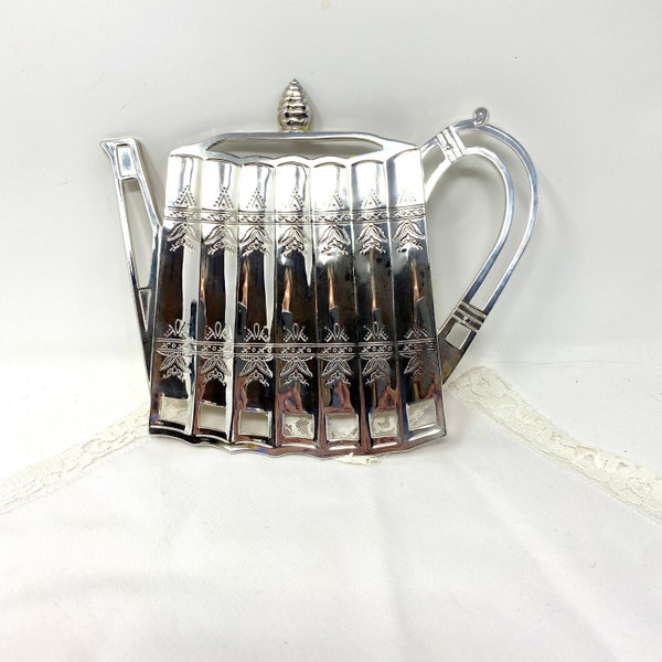 Godinger Silver Art Teapot Trivet 1992, Vintage 1990s Silver Plate Footed Trivet Wall Hanging, Vintage Silver Hot Plate Kitchen Decor