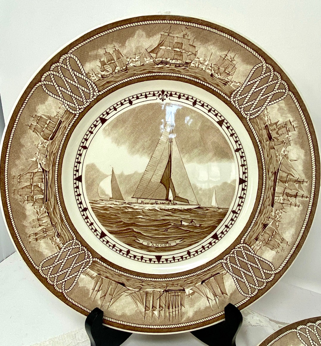 Wedgewood American Sailing Ship Dinner Plate, Brown Transferware