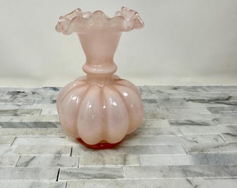 Fenton Pastel Pink Fenton Milk Glass Hobnail Trumpet Vase, Vintage