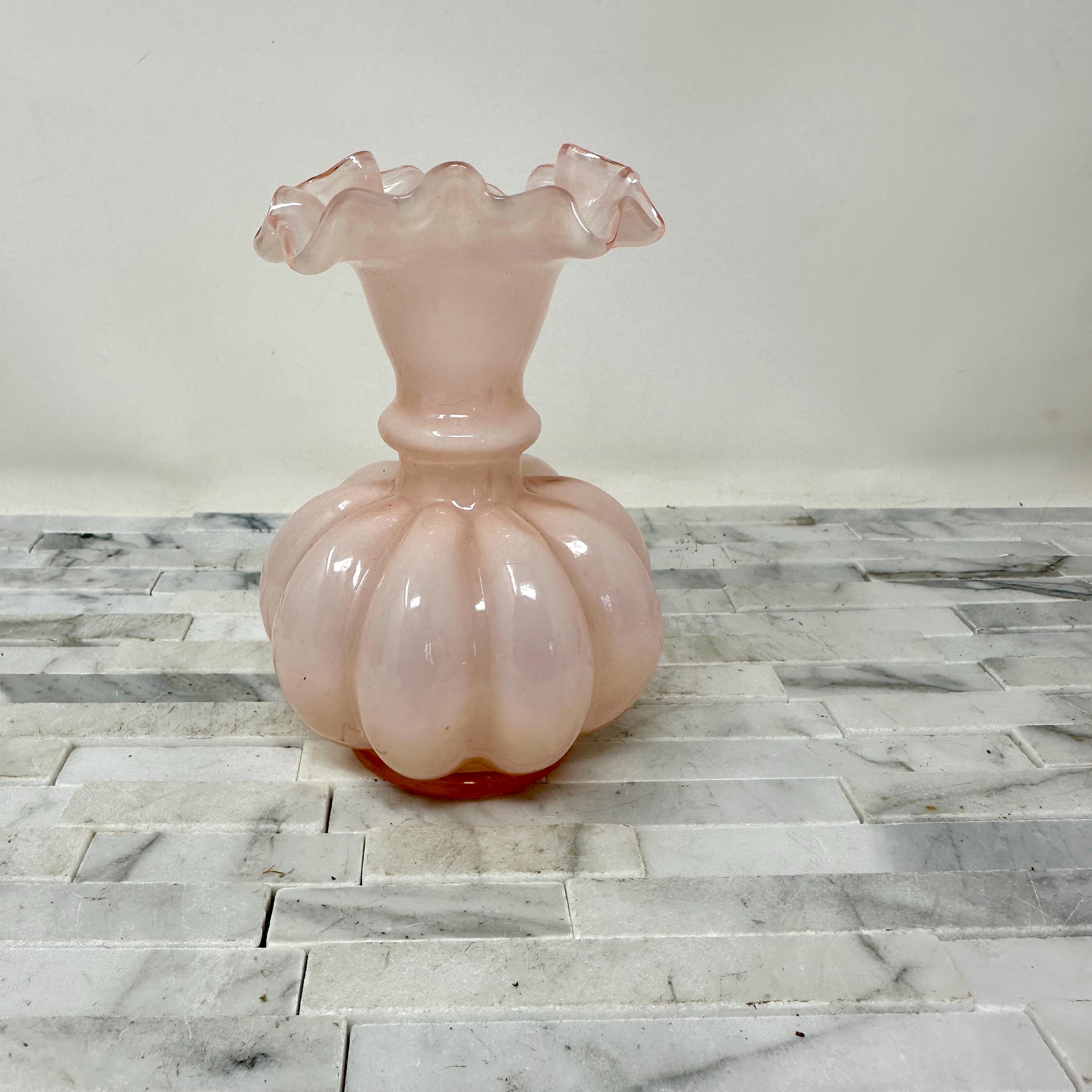 Fenton Pink and White Large Ruffle Cased Glass Bowl