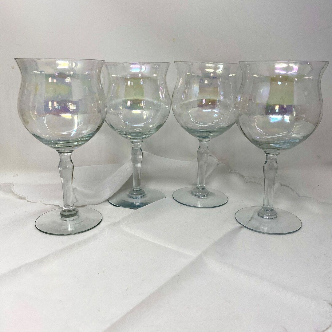 West Virginia Glass 40 Optic Iridescent Water Glass Set of 4, Wire