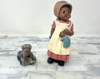 Martha Holcombe Bonnie 1502 Figurine, Vintage Miss Martha Original All Gods Children, African American Black Girl Walking Her Dog