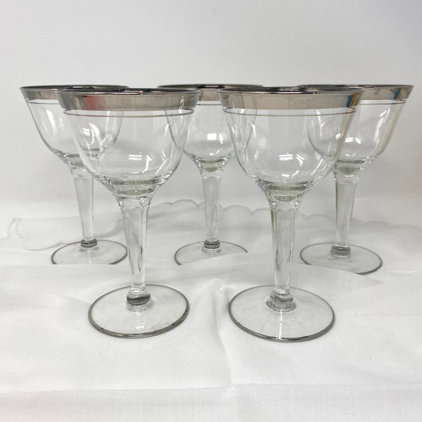 Cordial Port Glasses Silver Band Trim Set of 5, Petite Vintage 1960s Liquor Liqueur Sherry Dessert Glasses MCM Mid Century Barware Glassware