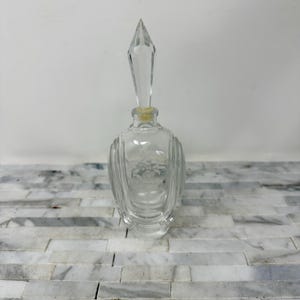 VCA Perfume Bottle Floral Etched with Prism Stopper, Vintage French Glass Perfume Bottle Decorative Vanity Dresser Decor