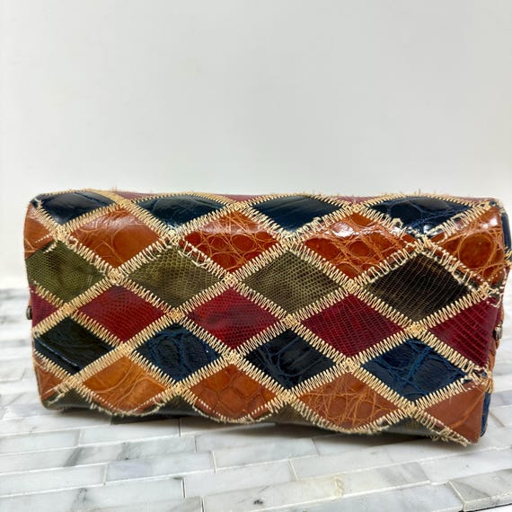 Patchwork Reptile Alligator Leather Box Purse Top… - image 12