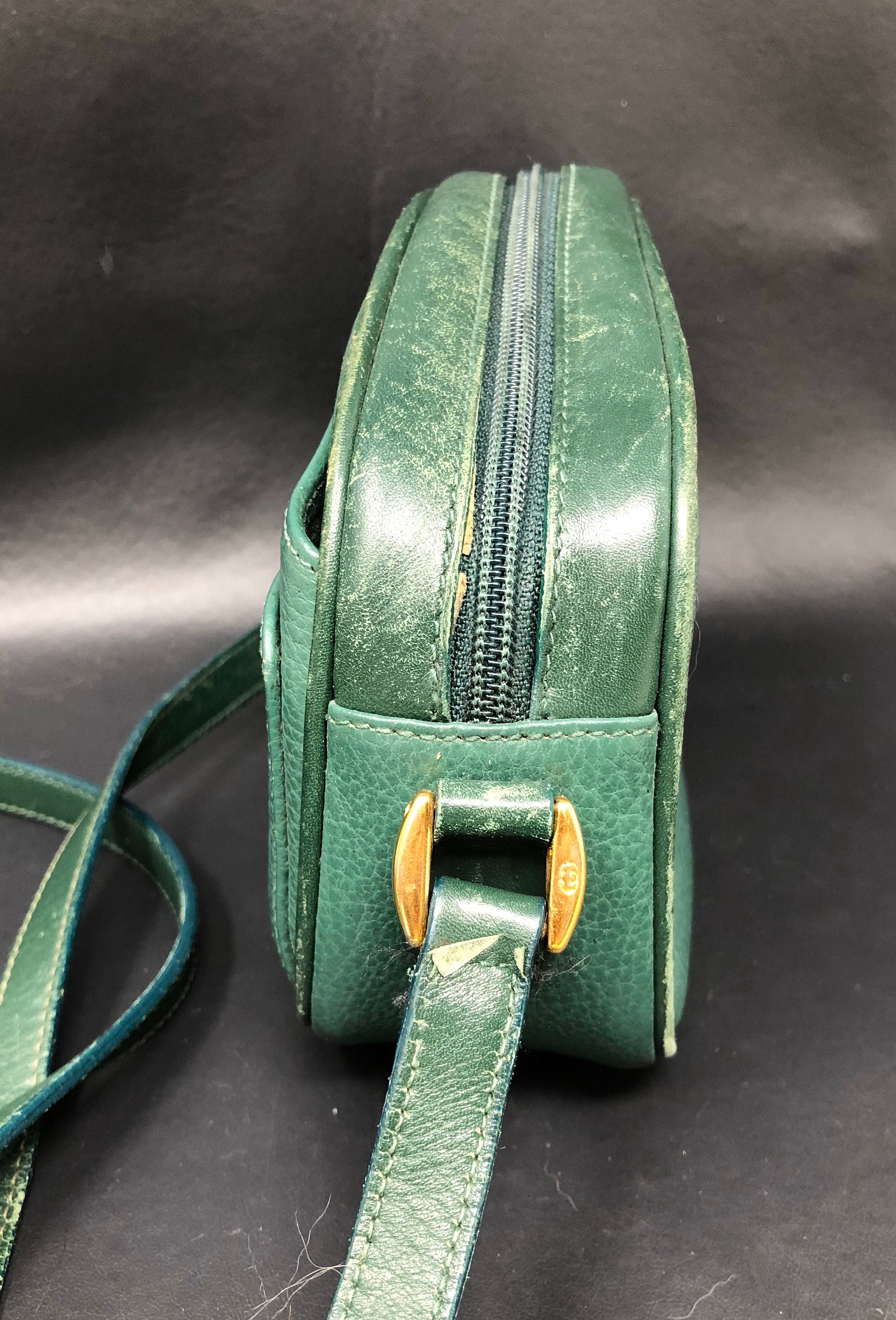 Authentic Gucci Forest Hunter Green Leather Crossbody Handbag Purse