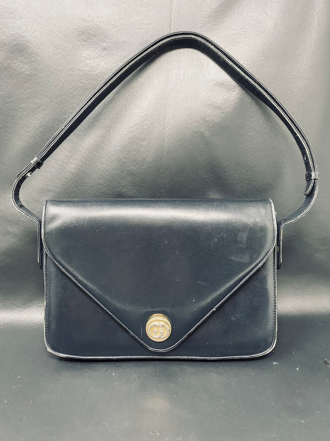 Authentic Gucci Navy Blue Box Leather Shoulder Handbag Purse - Etsy
