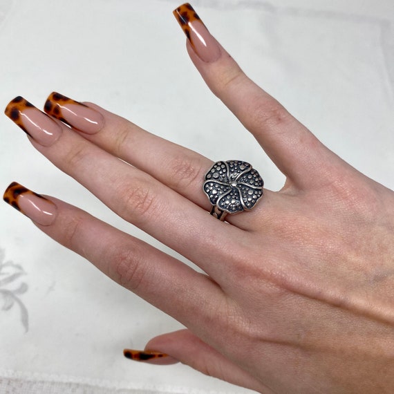 Sterling Flower Blossom Ring, Vintage 925 Sterlin… - image 2
