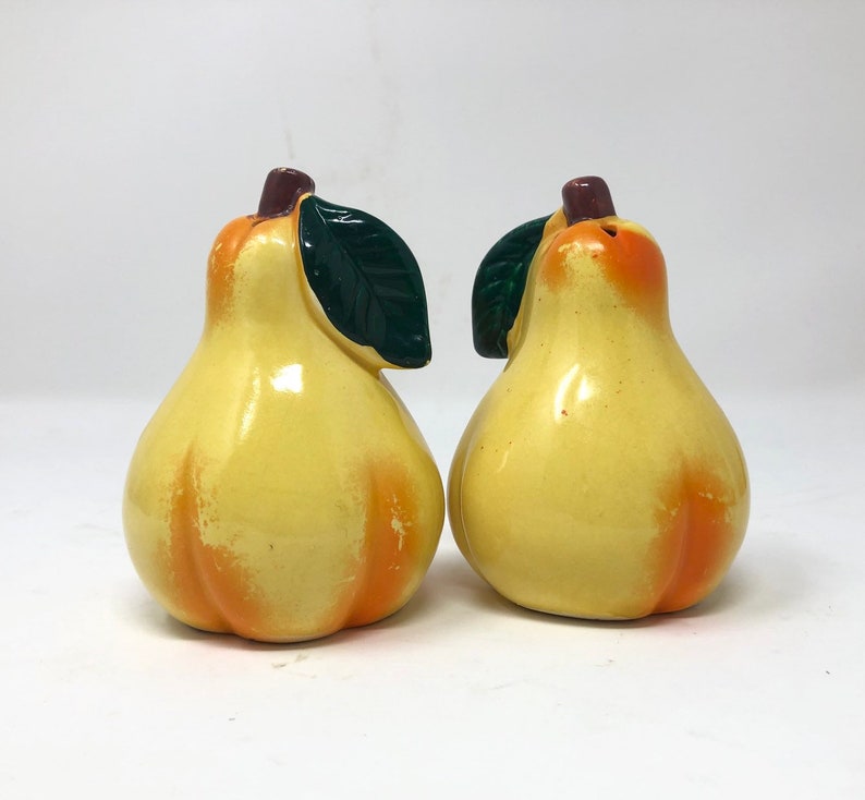 1950s Pear Ceramic Salt Pepper Shakers Yellow Fruit Novelty Shakers Vintage Tableware Table Decor