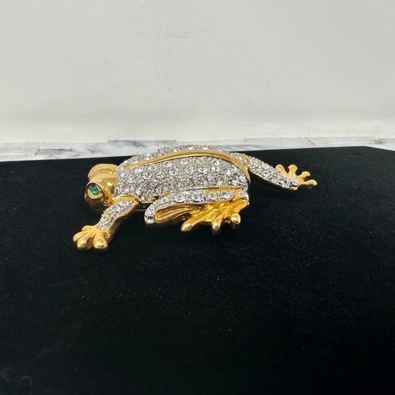 Large Rhinestone Frog Toad Brooch 4 1/2", Vintage… - image 6