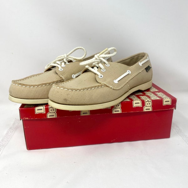 Dexter Boat Shoes, Vintage 1980s Womens 8 1/2M Style L25 Vintage Regatta Fabric Lace Shoes Beige Sand Preppy Aesthetic Retro Fashion