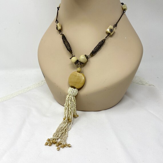 Bohemian Tassel Pendant Necklace, Vintage Boho Co… - image 1