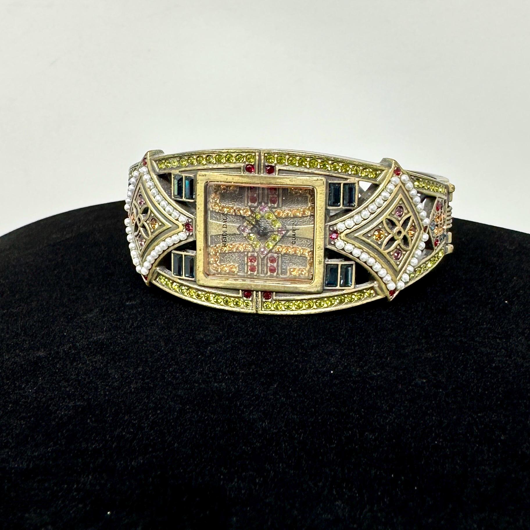 Heidi Daus Fancy Large Hinged Cuff Watch Heidi Daus Hinged Cuff Bracelet Hidden Watch w/ Crystals  main image 3