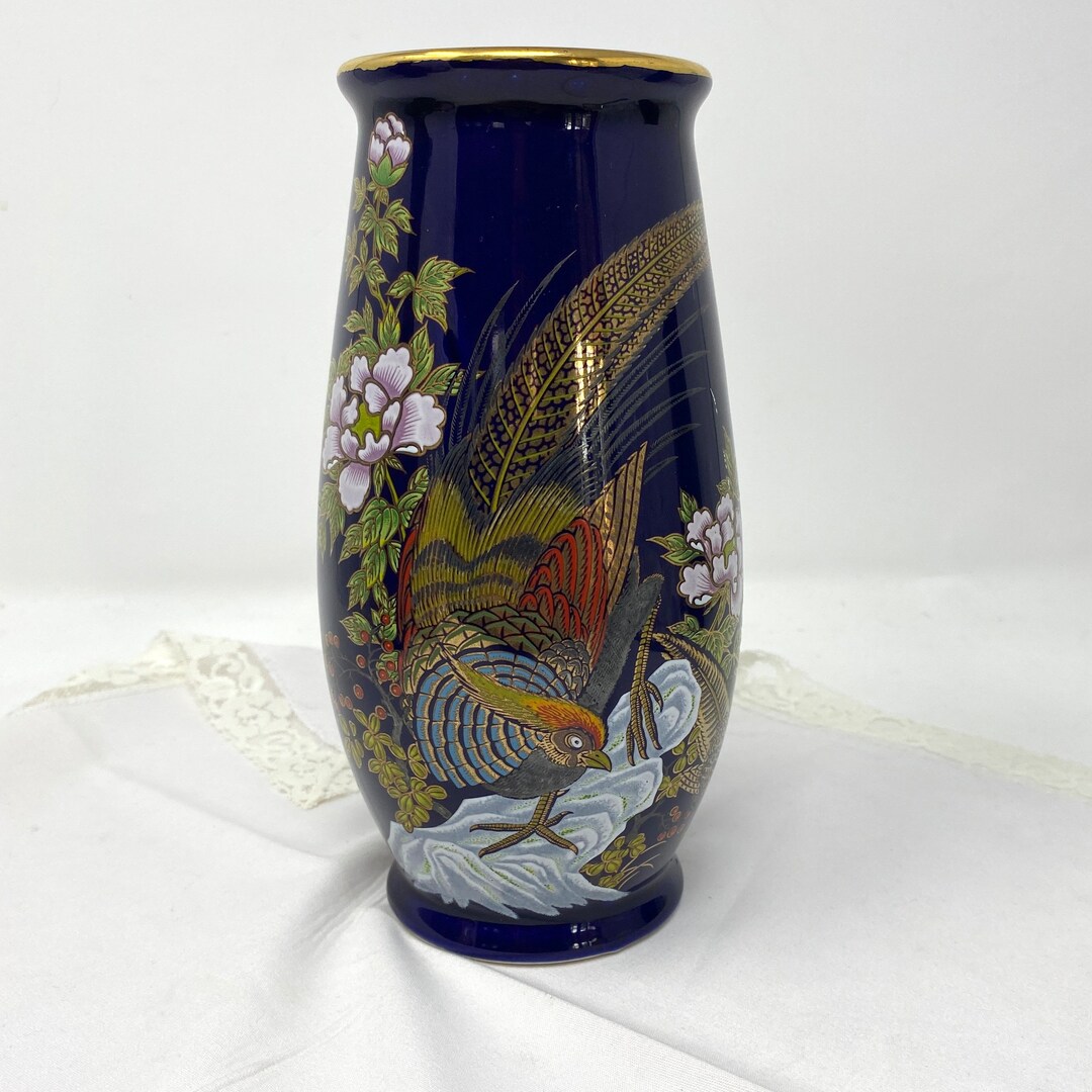 Cobalt Blue Kutani Vase 7 1/2 Porcelain Flower Vase Etsy