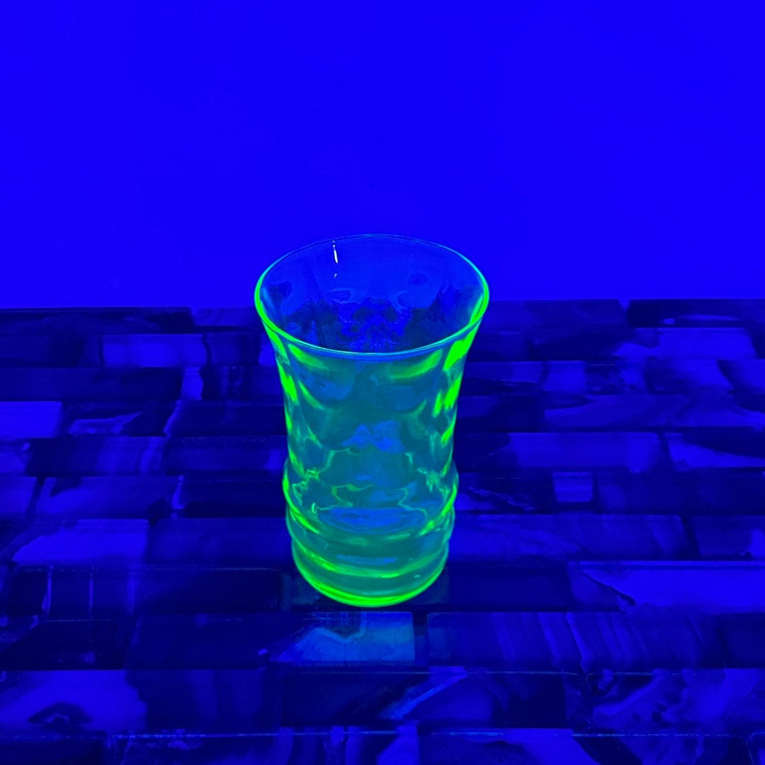 Uranium Glass Drinking Tumbler 10 Oz, Vintage Optic Vaseline Glass ...