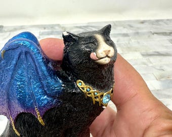 Windstone Editions Flap Cat With Dragon Wings, Vintage Tuxedo