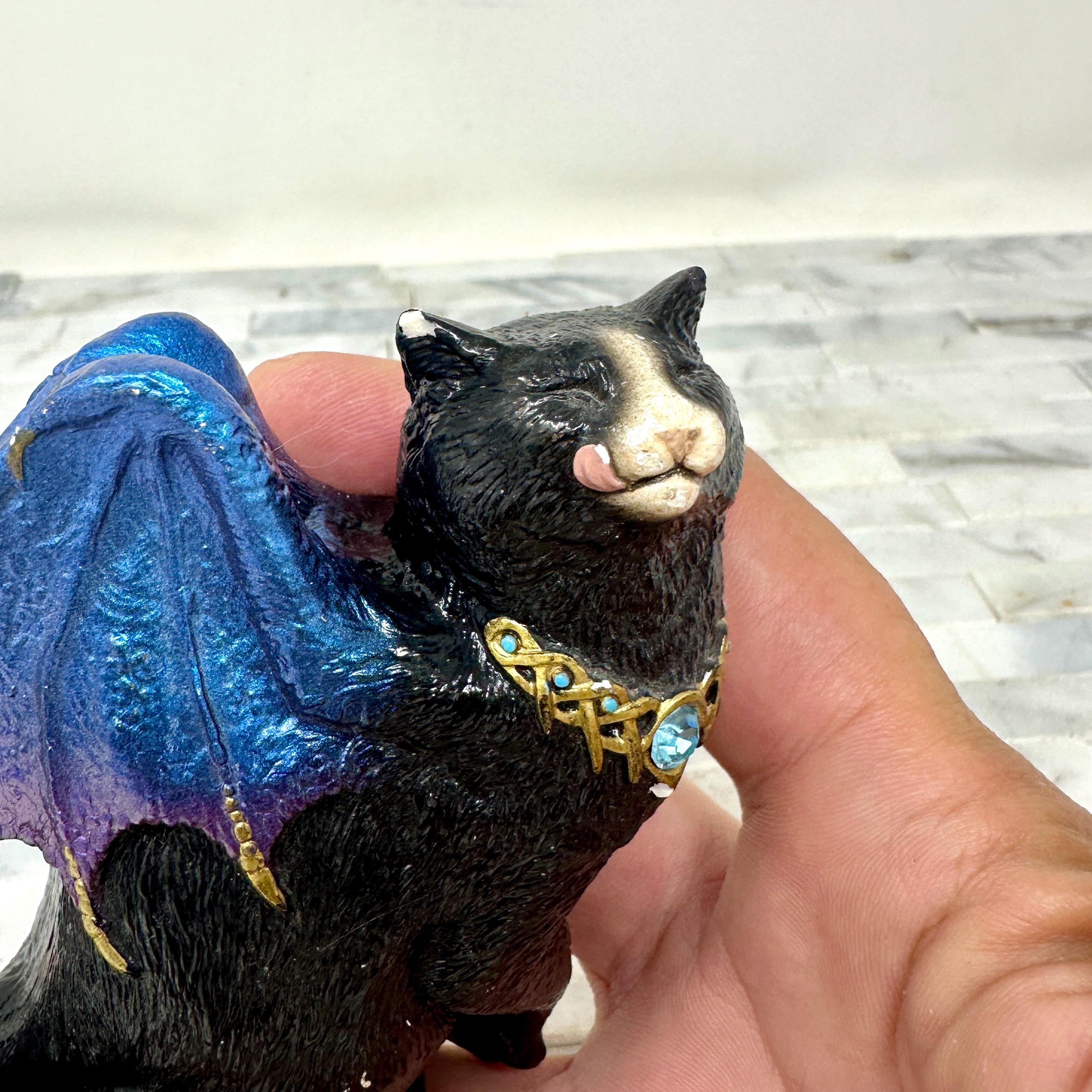 Windstone Editions Flap Cat With Dragon Wings, Vintage Tuxedo