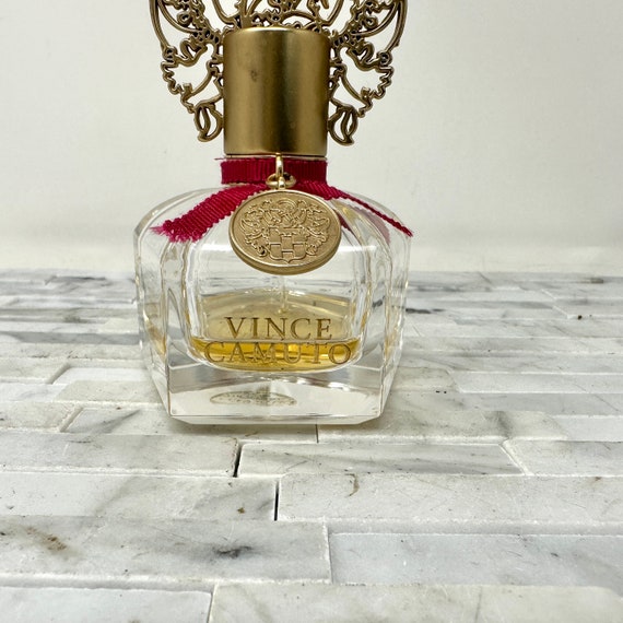 Vince Camuto Perfume Bottle Vintage Floral Gold Tone Lid -  in