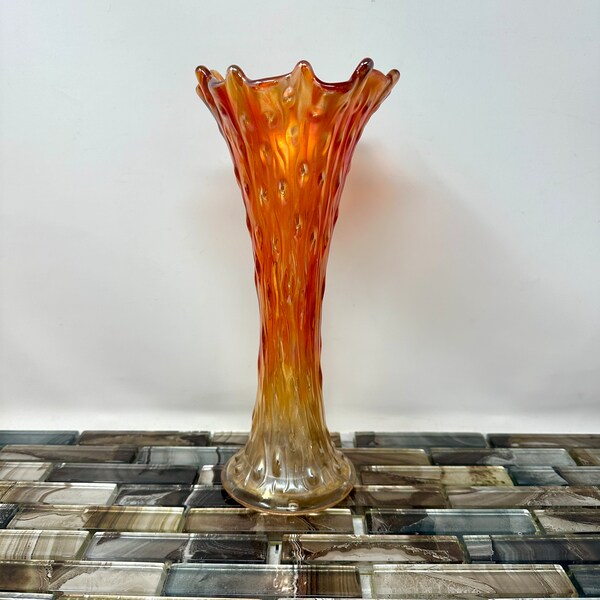 Antique Northwood Marigold Tree Trunk Swung Vase 10", Vintage Carnival Glass Iridescent Orange Glass Flower Vase, Decorative Vase