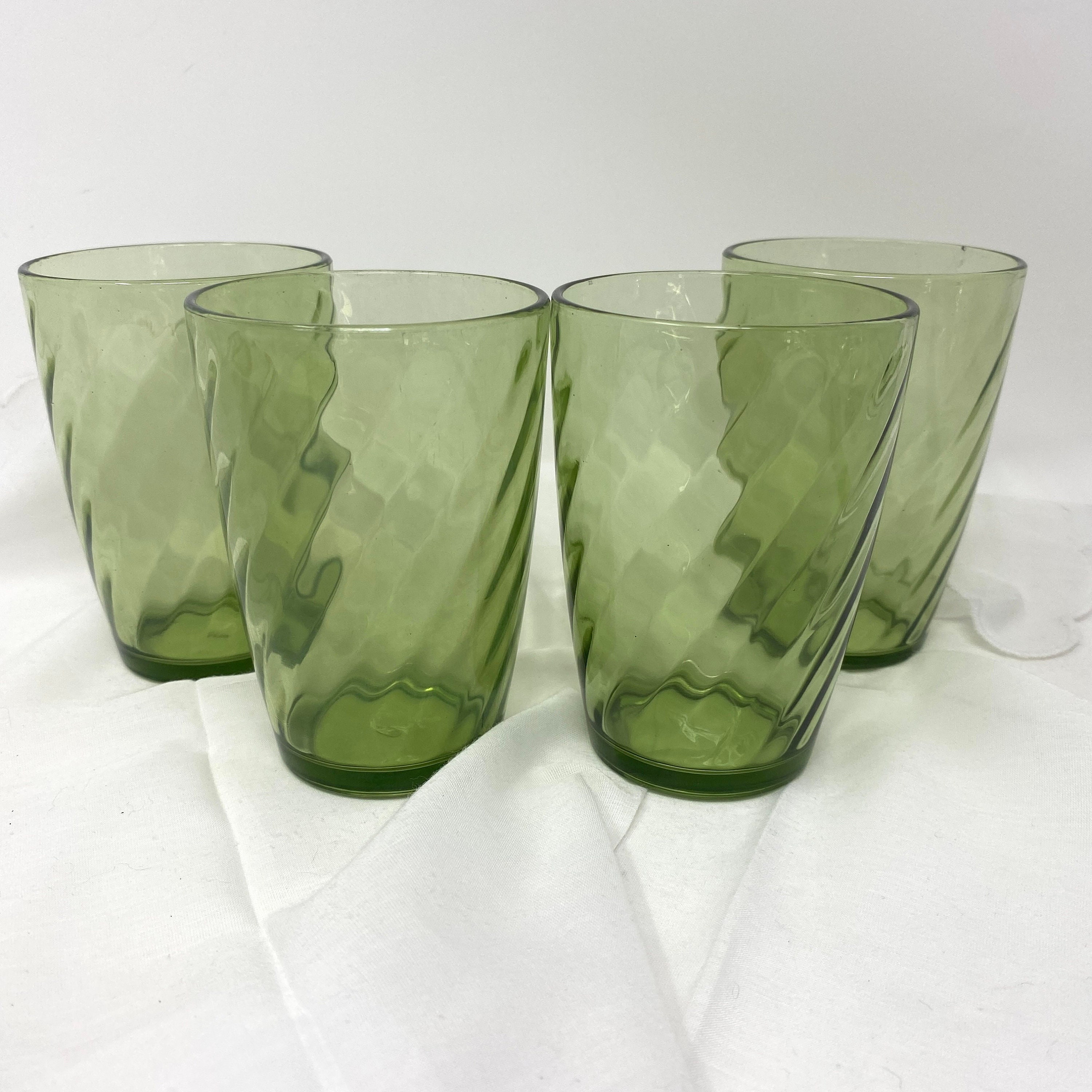 Vintage 2 Swirl Glass Drinking Glasses,12 Oz Avocado Green and Blue Water  Glasses,made by Anchor Hocking 