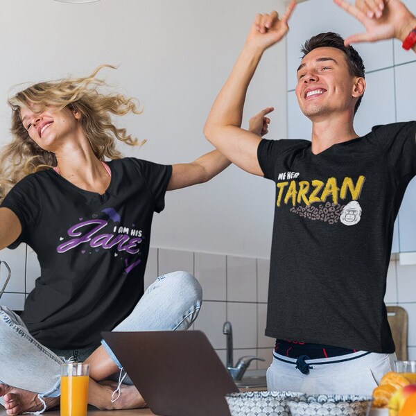 Tarzán y Jane Camisetas a juego Parejas Divertidas Regalo Vacaciones Camisas Personalizadas