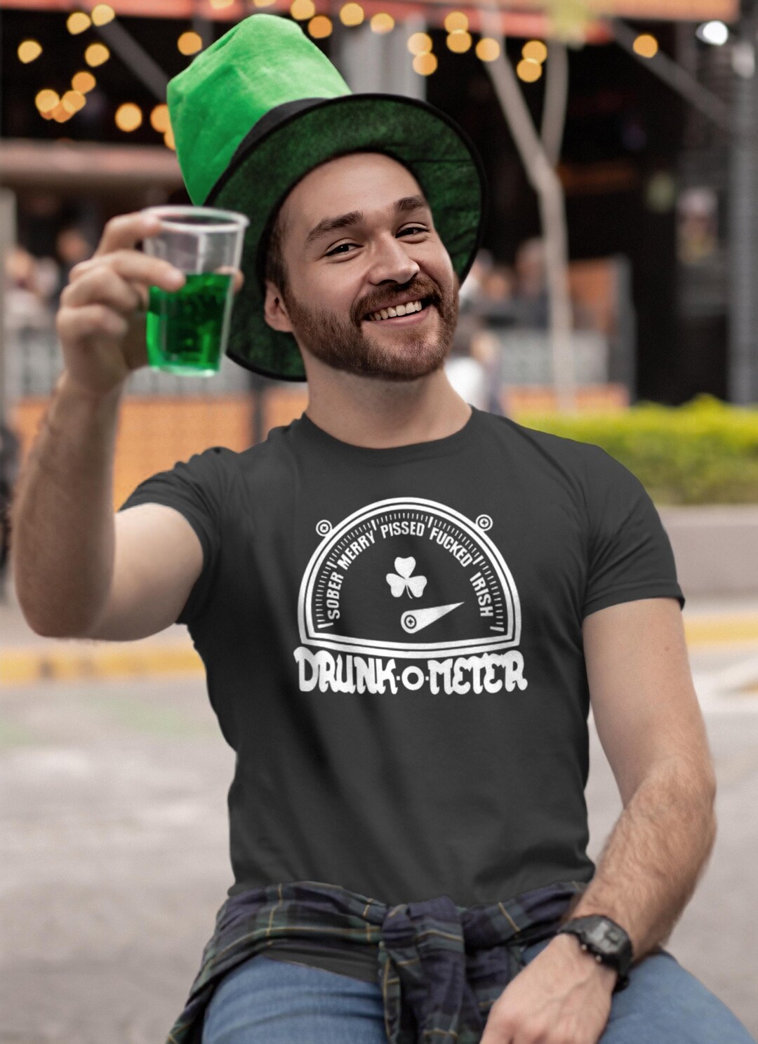 Men's St Patrick's Day T-Shirt - 'Drunk 1-6' Shamrock Print, Irish Green, 50/50 Cotton Polyester - View #9