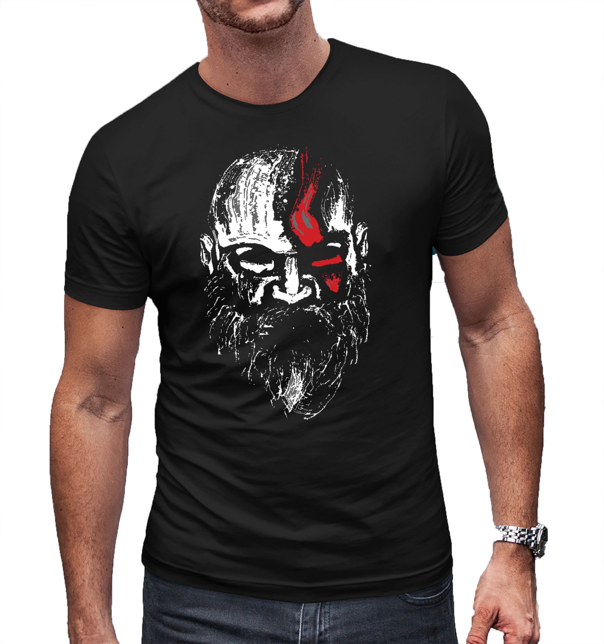 de ahora en adelante Delgado Defectuoso God Of War Kratos Camiseta Old Man Kratos Face - Etsy México
