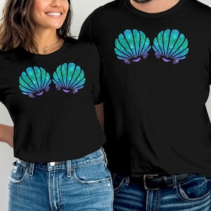 Mermaid Sea Shell Bra Costume T-Shirt, Mermaid T-Shirt, Sea Shell Bra, Funny Mermaid Shirt, Cute Mermaid Tee, Gift For Her, Plus Size