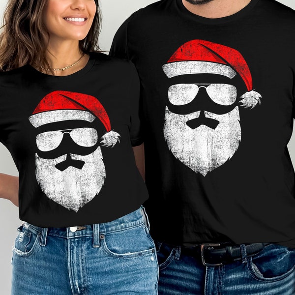 Grappige Kerstman gezicht zonnebril met hoed baard kerst T-shirt T-shirt tee mannen vrouwen kinderen vrouwen jongen meisje peuter kind baby kerstcadeau