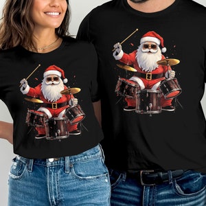 Drummer Santa Playing Drums Funny Christmas Drummer Xmas T-Shirt Tee, Drummer Gift, Christmas Gifts for Musician, Xmas Gifts for Guitar