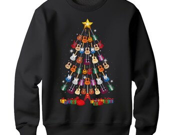 Sweatshirt Noël Père Noël Guitare Rock - Design Festif Et Drôle - Pour Les Fêtes