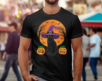 Girls Glow In The Dark Halloween Short Sleeve Cat Witch Graphic Tee - Foto 8