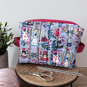 Quilted Boxy Bag: Alice in Wonderland fabric with handles and perfectly coordinated lining fabric