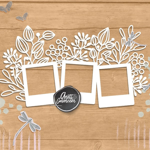 227 Polariod Frames with Flowers cut file SVG, PNG PDF Dxf, Silhouette Cameo, Scrapbooking, Clip art, template, Cricut, modern, plants