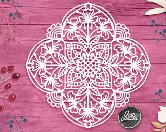 Mandala 4 geschnitten Datei (78) SVG Scherenschnitt, Digital Png Pdf Dxf Silhouette, Scrapbooking, ClipArt, Kranz Vorlage, Holz, Hand schneiden,