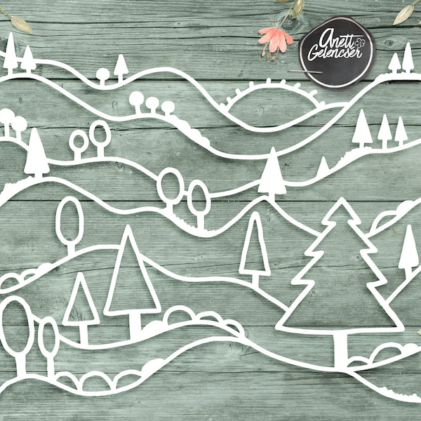 Landscape cut file (47) | Digital Scrapbook | Paper cut | svg png pdf, dxf | Silhouette |Scrapbooking | Album | Circuit| Background