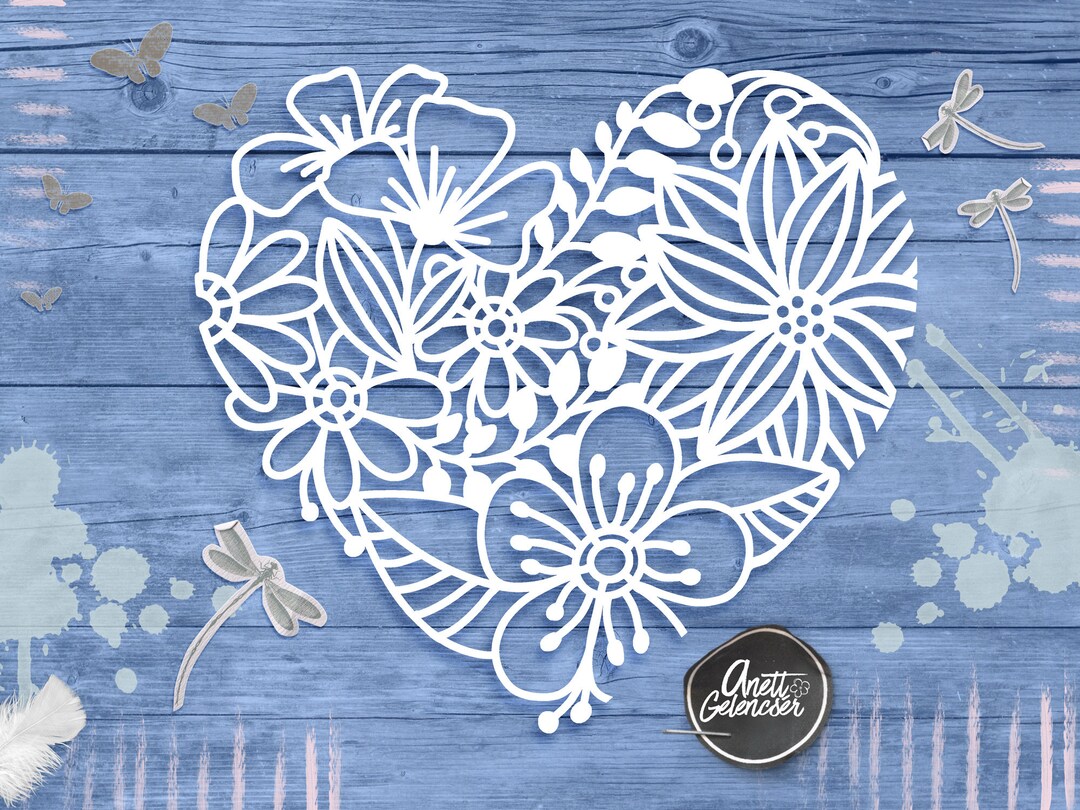 Flower Filled Heart Cut File 83SVG, Paper, PNG PDF Dxf Silhouette ...
