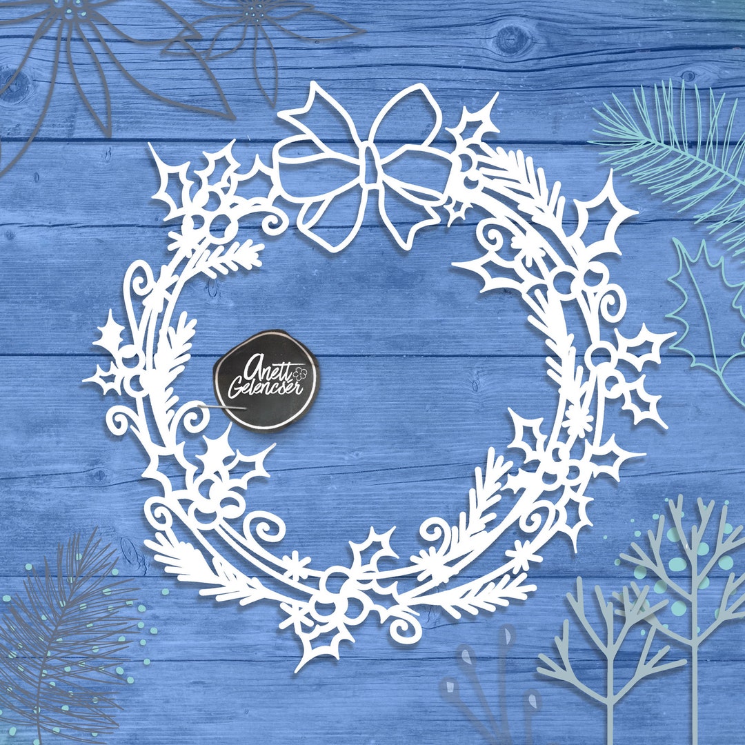 Christmas Wreath 184 Cut File SVG, PNG PDF Dxf, Silhouette Cameo ...