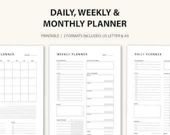 Planificador / Planificador diario, semanal y mensual / PDF imprimible