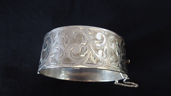 Sterling 1964 Birmingham B Ltd Which is Bracelon Ltd. Etched Hinged Cuff Bracelet Etsy
