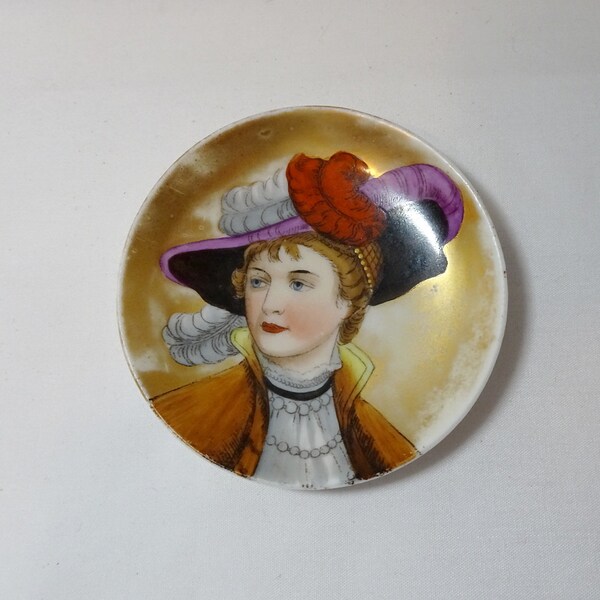 Vintage  Porcelain Pin Dish/ ring dish / Trinket ,  Hand painted Victorian Lady
