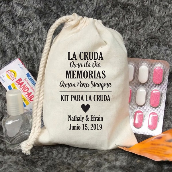 Personalised La Cruda Hangover Kit Bags - Bachelorette Party Bags - Hangover Only last a day bags - Adios Hangover Bags - Mexico Bags