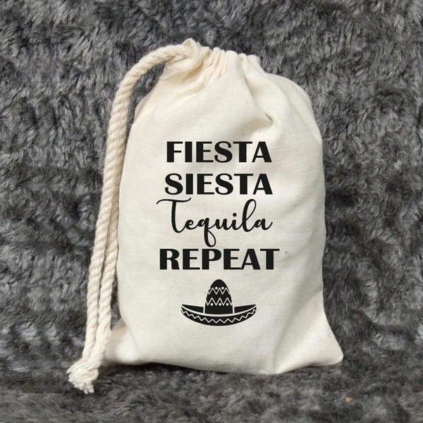 FIESTA SIESTA Tequila REPEAT-fiesta favors-Last in bash-hangover kit-welcome bag-bachelorette kit-Mexican party-bachelor party favor bag